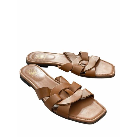 Bruno Magli Alessia Open Toe Slide Sandal Size 8.5 Cognac Leather $298 - Picture 3 of 5